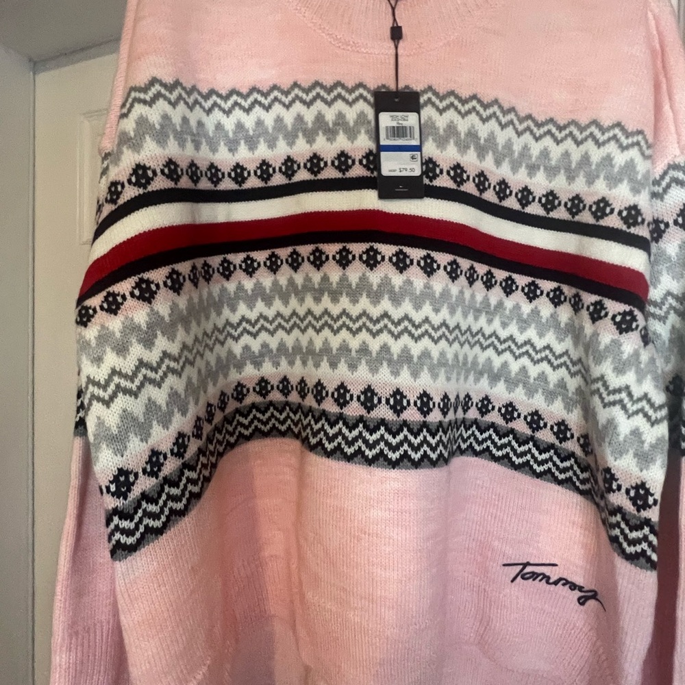 Tommy Hilfiger Pink and Black Patterned Women's Sweater